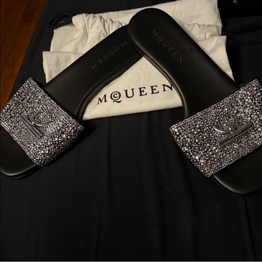 Alexander McQueen Black Slides with Silver Embellishments